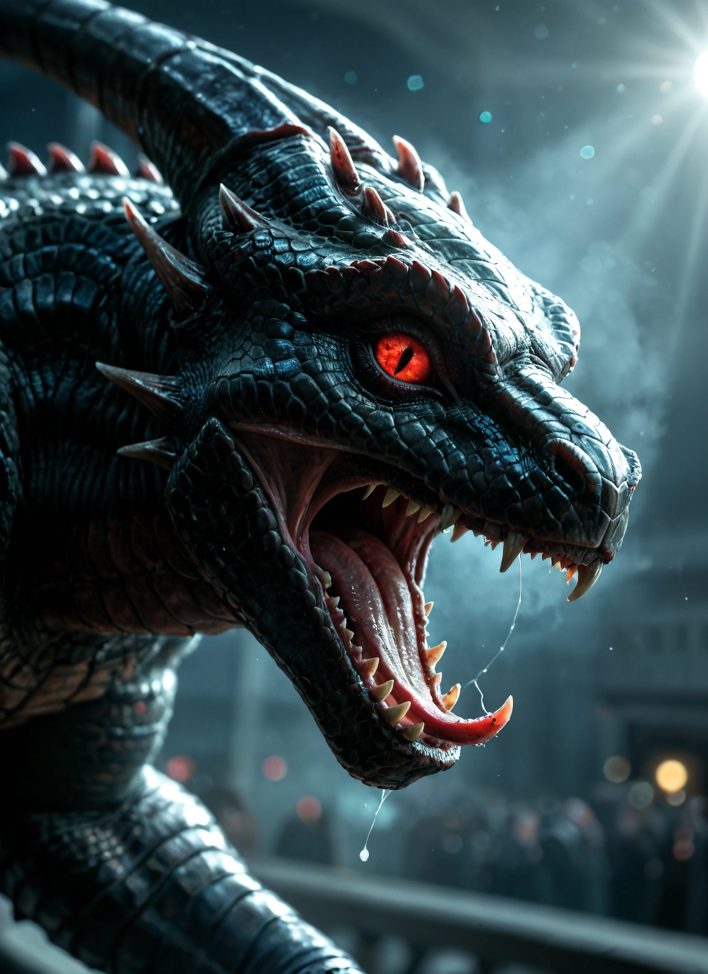 tongue, saliva, open mouth, no humans, red eyes, teeth · Yamete.gg