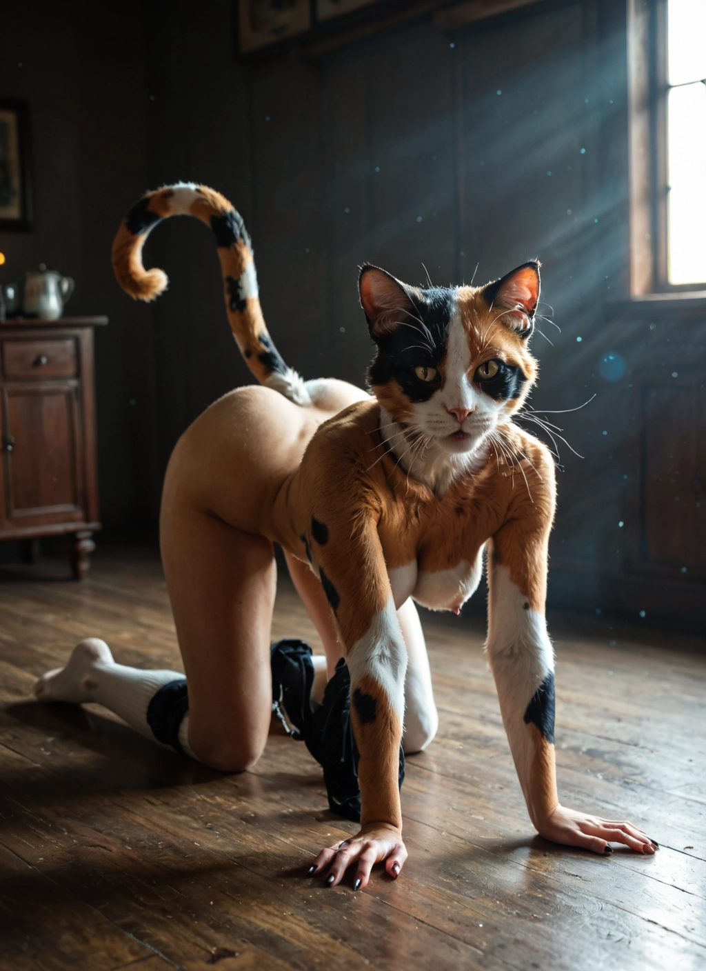 furry, 1girl, breasts, nipples, cat, solo · Yamete.gg