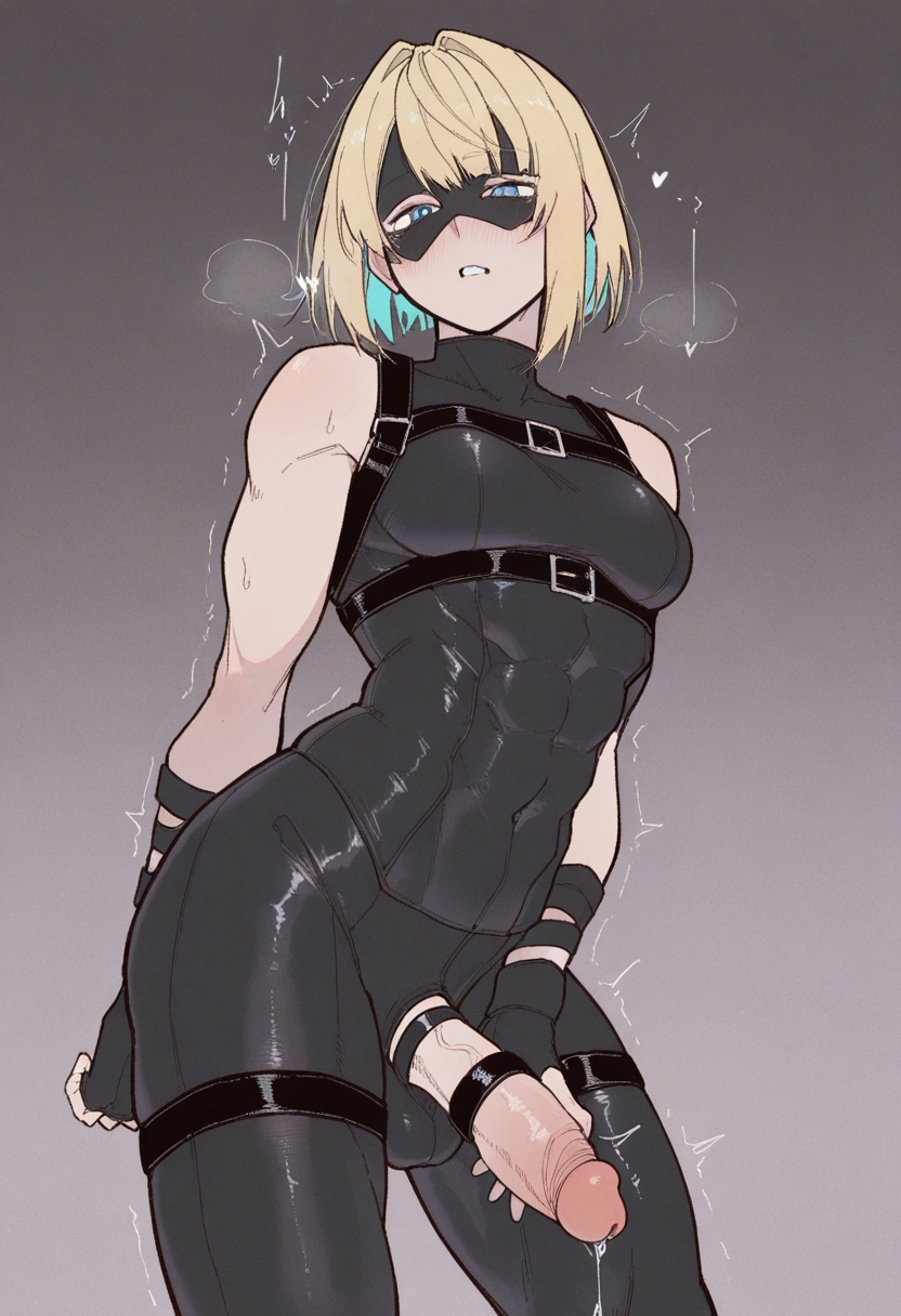 solo, penis, blonde hair, testicles, gloves, fingerless gloves · Yamete.gg