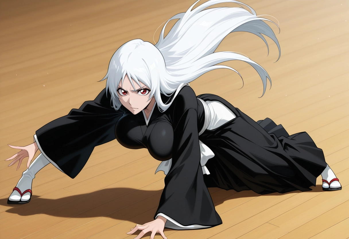 1girl, breasts, long hair, solo, japanese clothes, red eyes · Yamete.gg