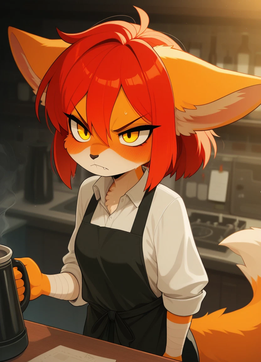 furry, 1girl, solo, furry female, tail, black apron