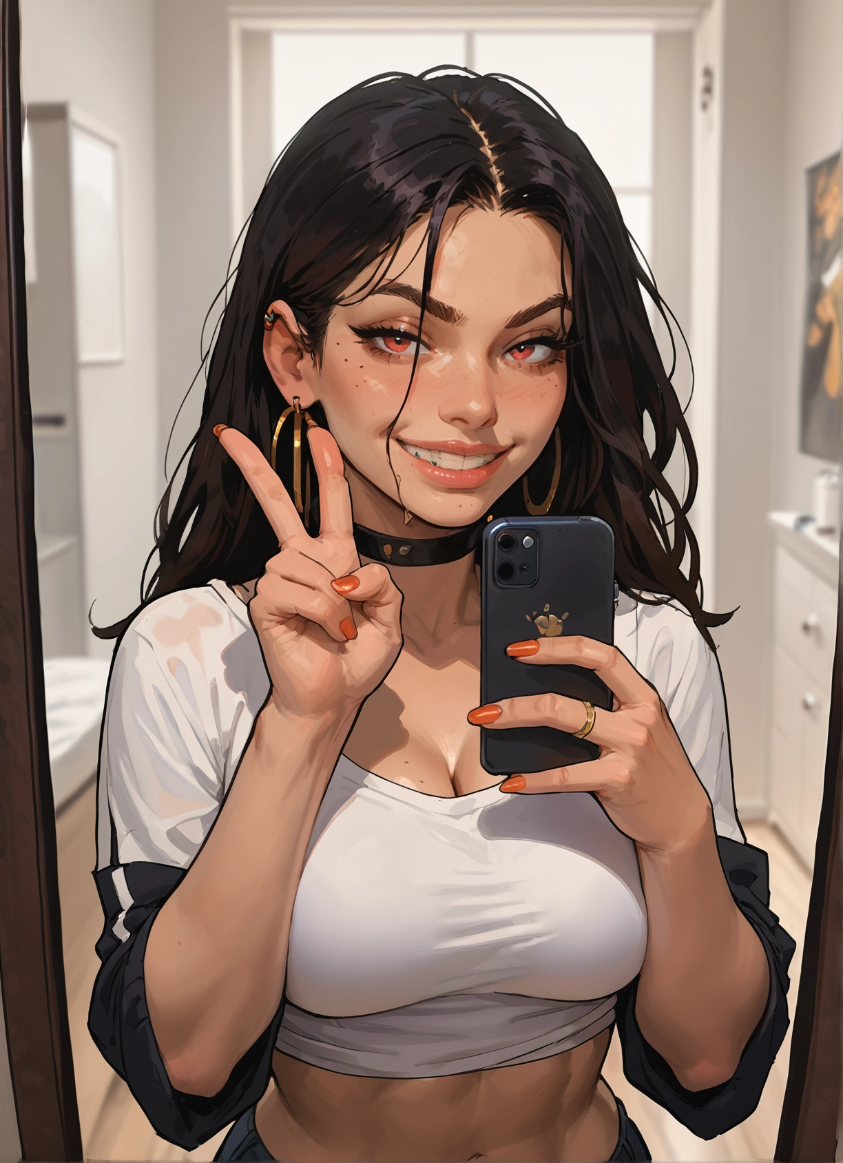 1girl, breasts, phone, jewelry, cellphone, solo · Yamete.gg