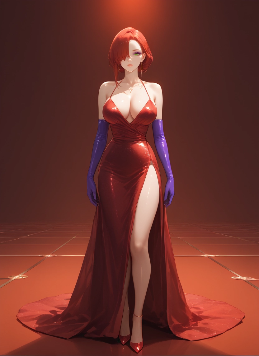 1girl, breasts, dress, gloves, large breasts, green eyes · Yamete.gg
