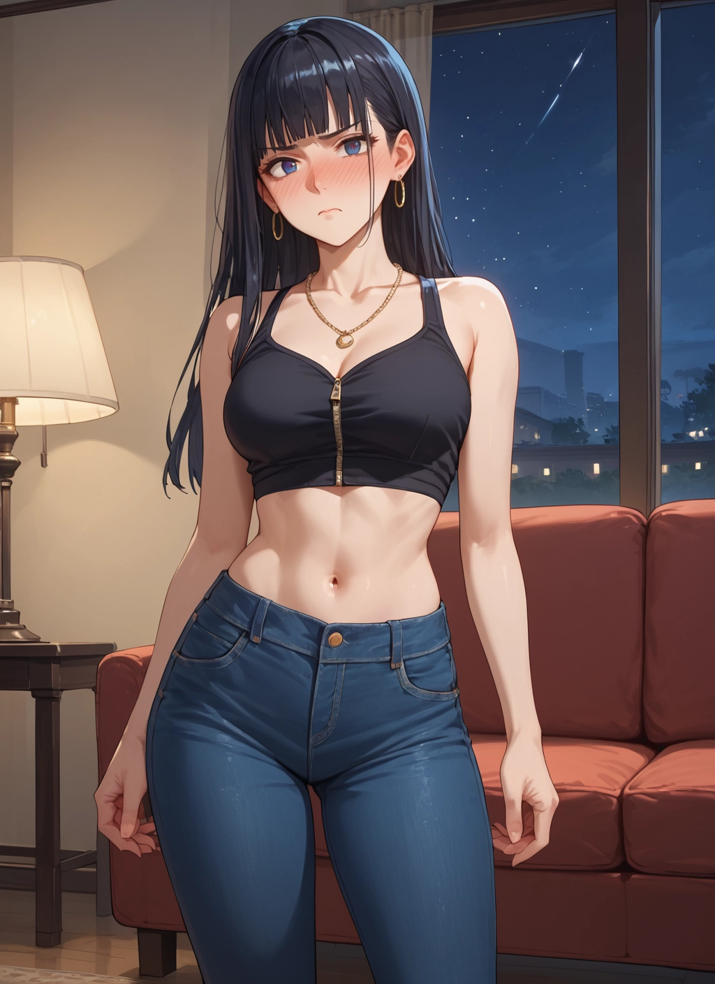 1girl, breasts, jewelry, long hair, earrings, navel · Yamete.gg