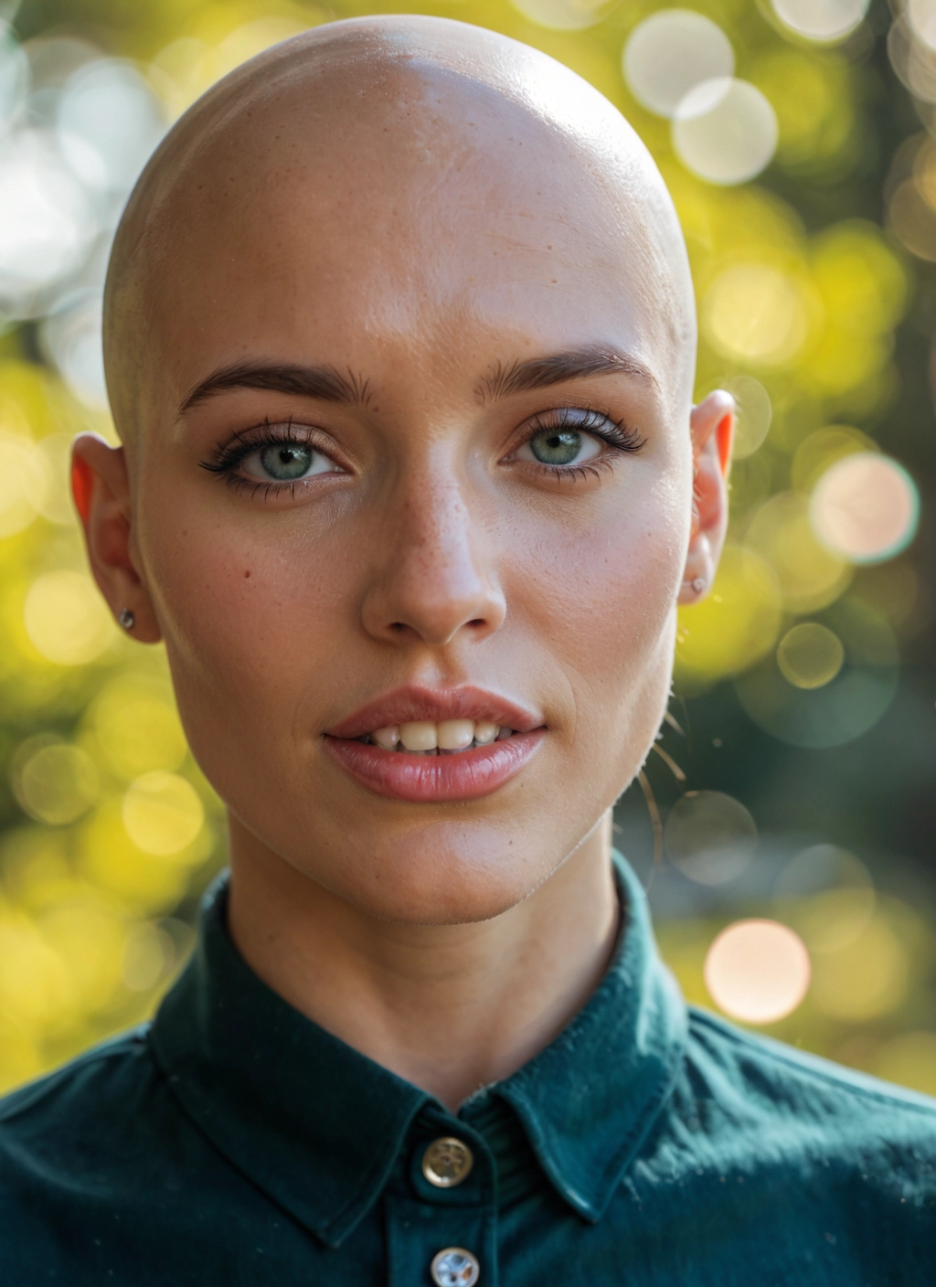 solo, bald, earrings, jewelry, 1girl, teeth · Yamete.gg