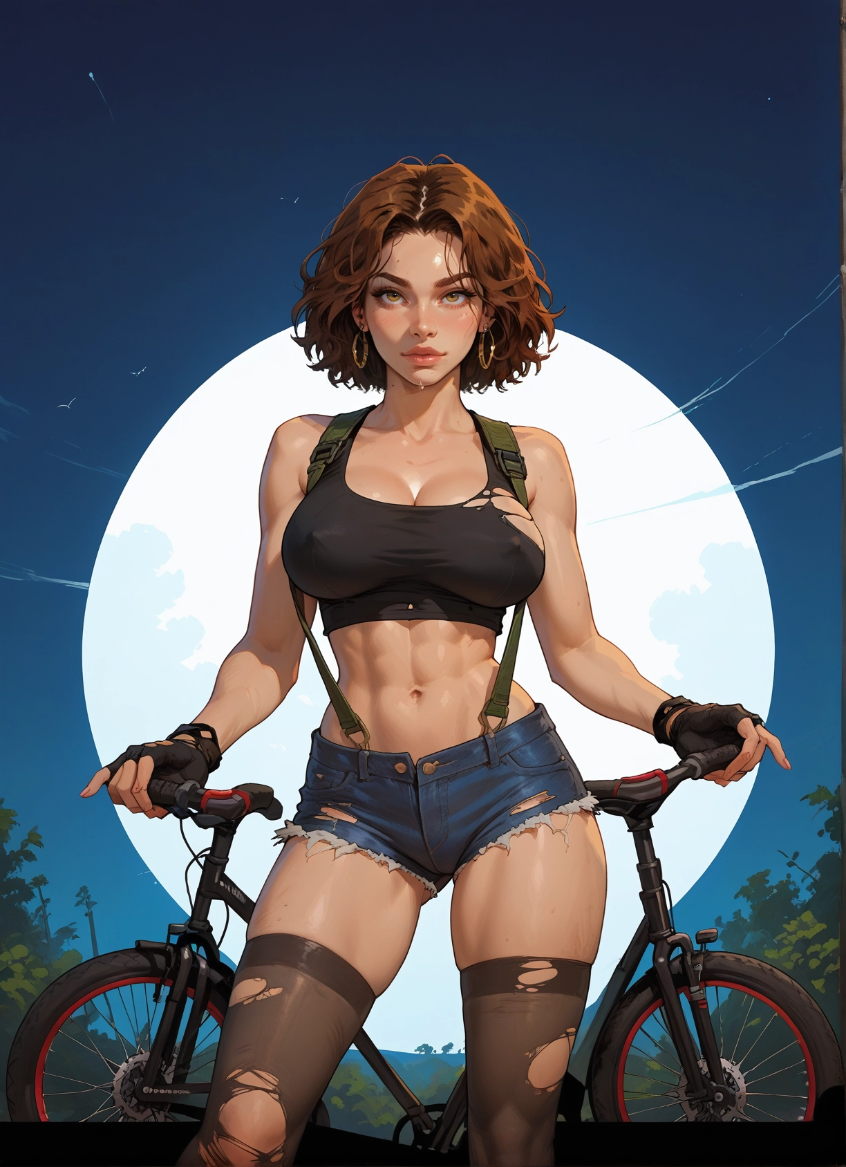 1girl, breasts, shorts, thighhighs, gloves, ground vehicle · Yamete.gg