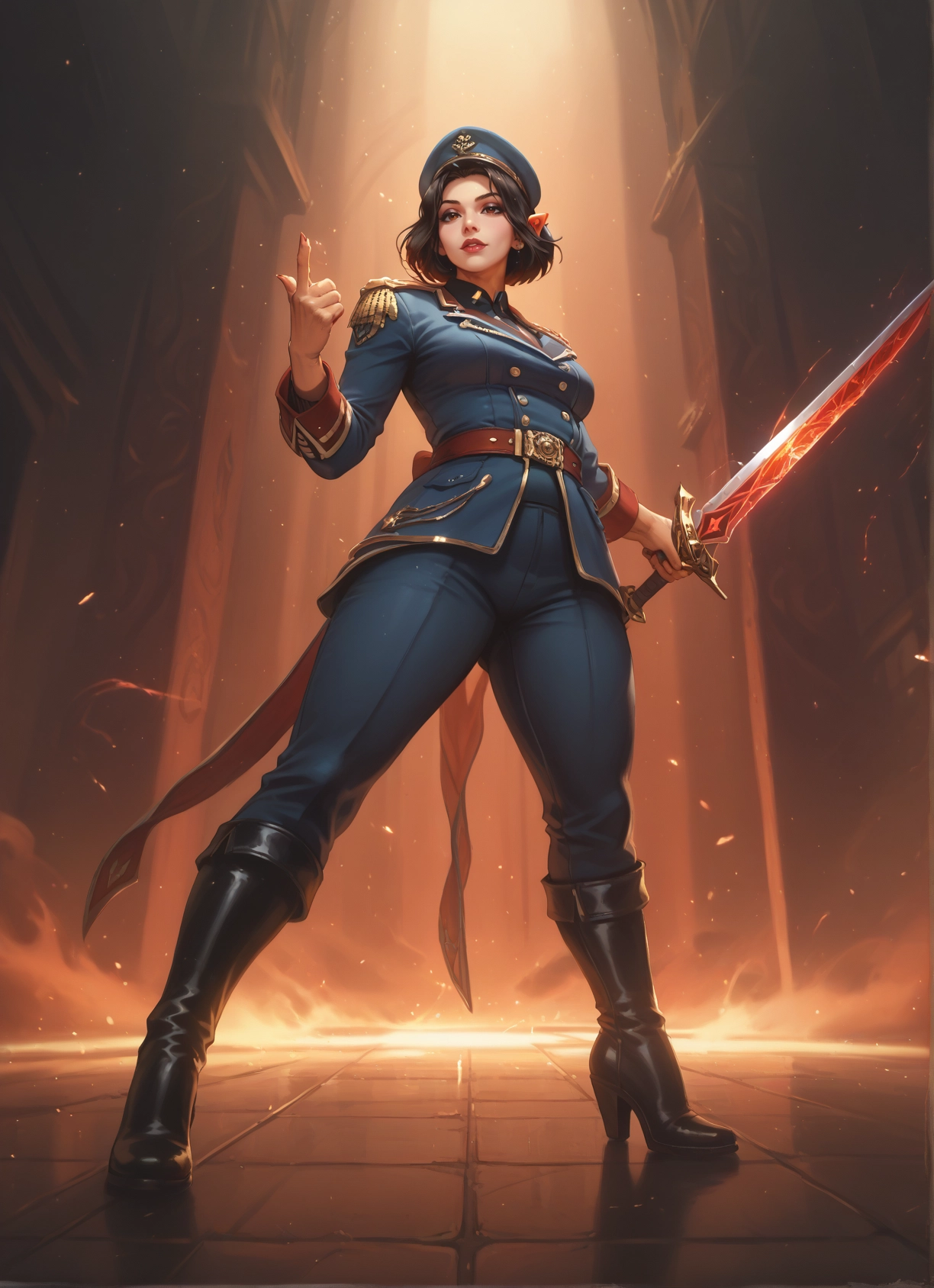 1girl, weapon, sword, boots, solo, uniform · Yamete.gg