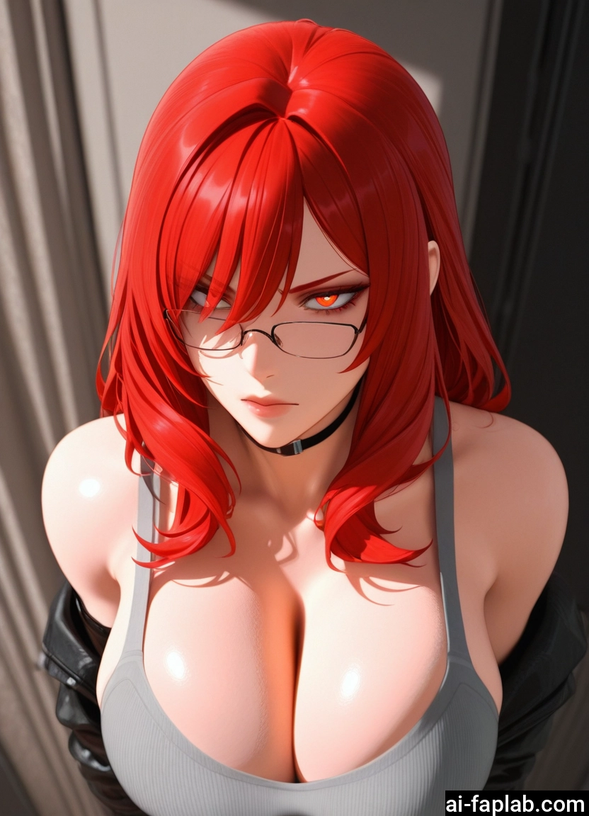 breasts, 1girl, red hair, glasses, large breasts, cleavage · Yamete.gg