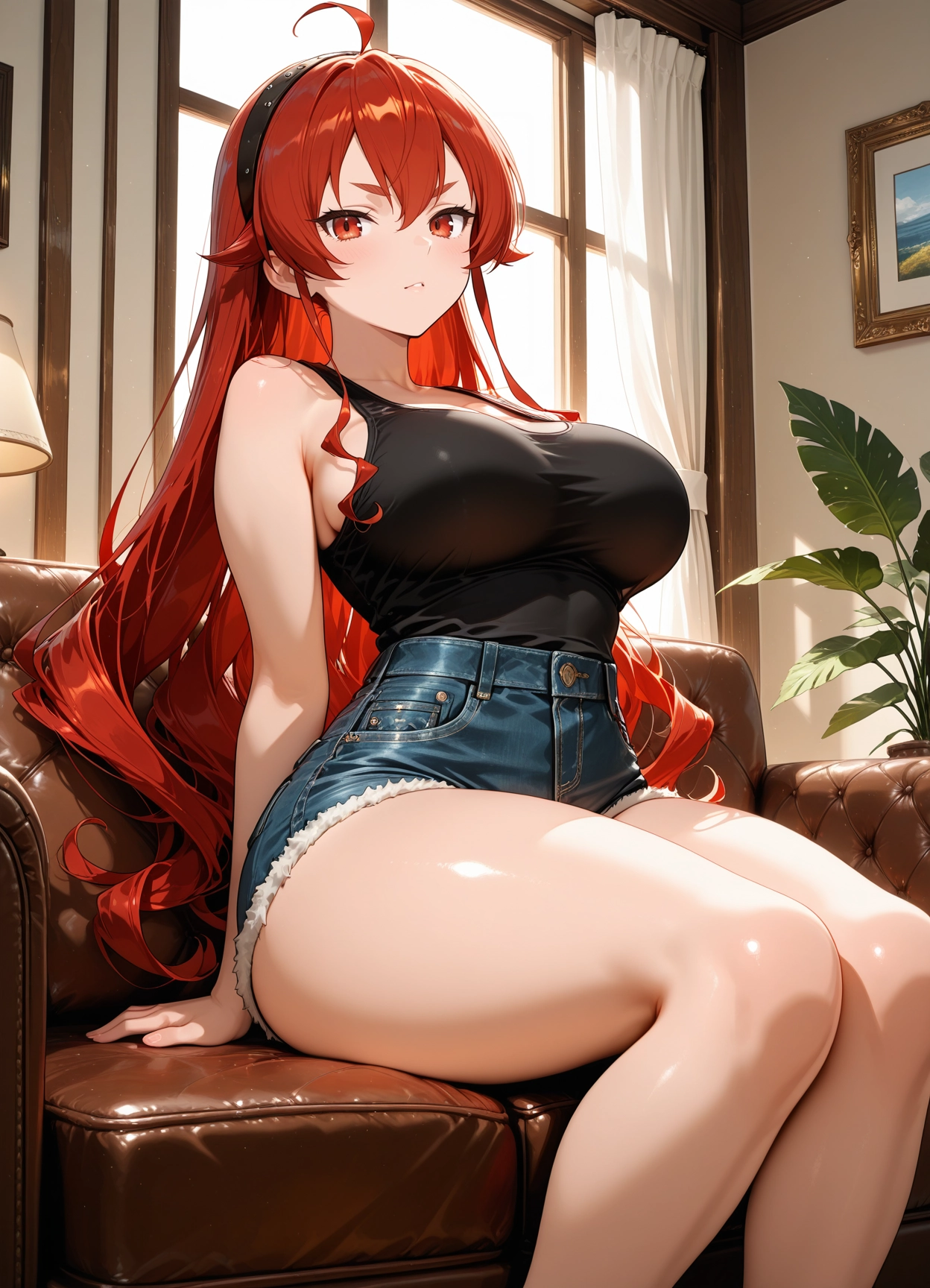 1girl, breasts, shorts, eris greyrat, long hair, solo · Yamete.gg