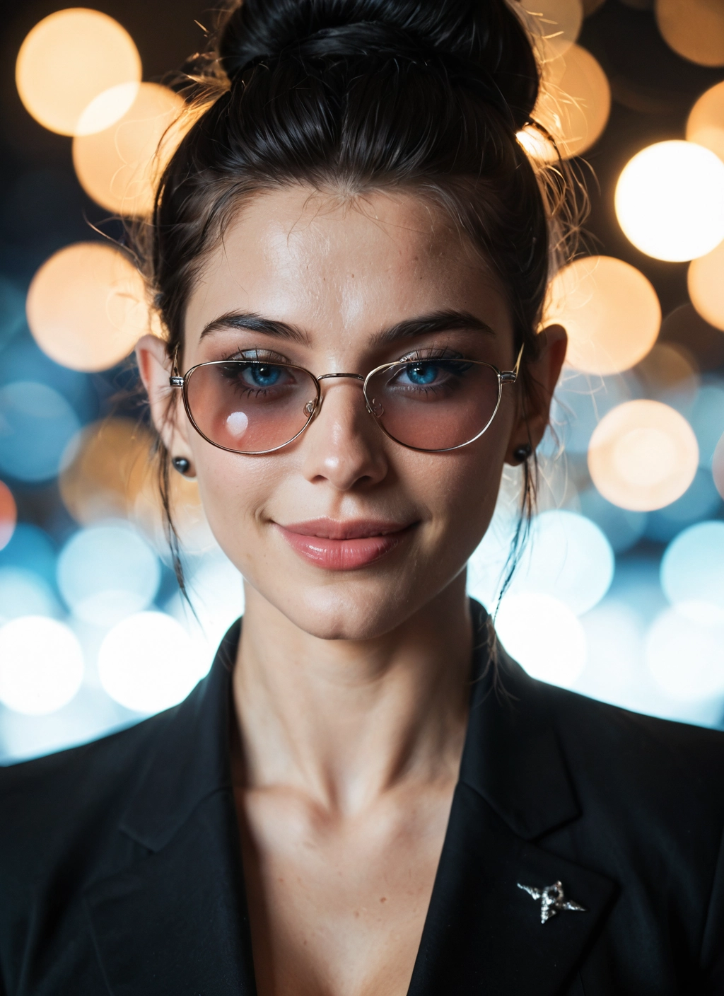 1girl, solo, glasses, jewelry, blue eyes, earrings · Yamete.gg