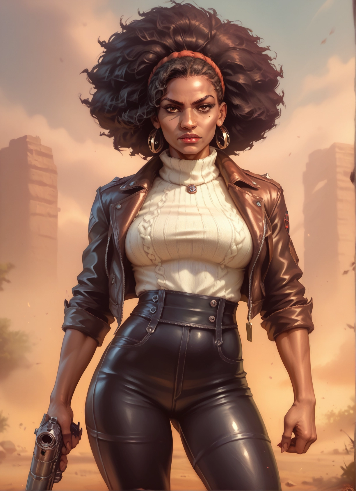 1girl, weapon, gun, solo, jewelry, earrings · Yamete.gg
