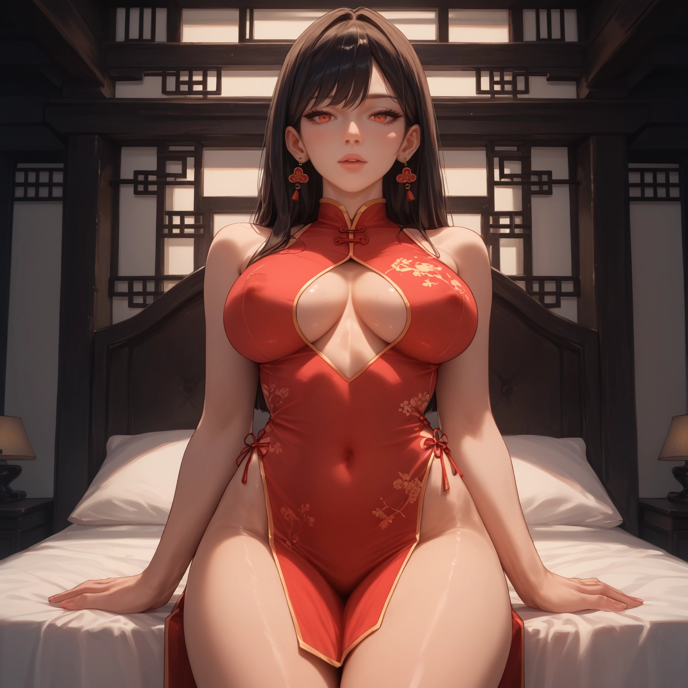 1girl, breasts, dress, chinese clothes, china dress, jewelry · Yamete.gg