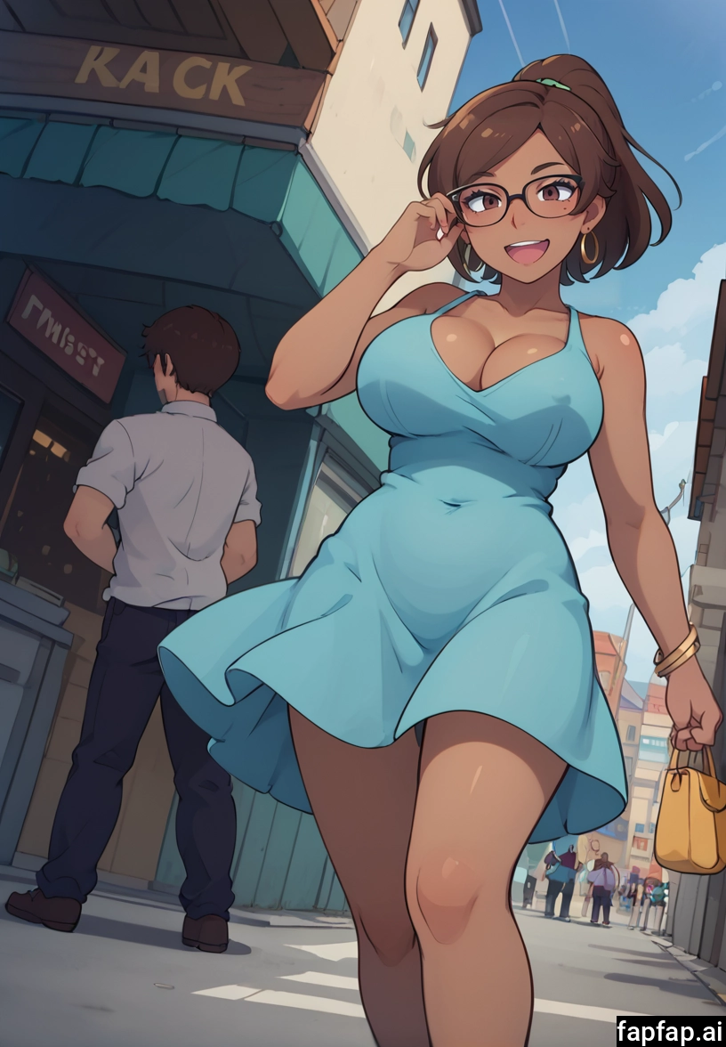 breasts, dress, jewelry, earrings, glasses, large breasts · Yamete.gg