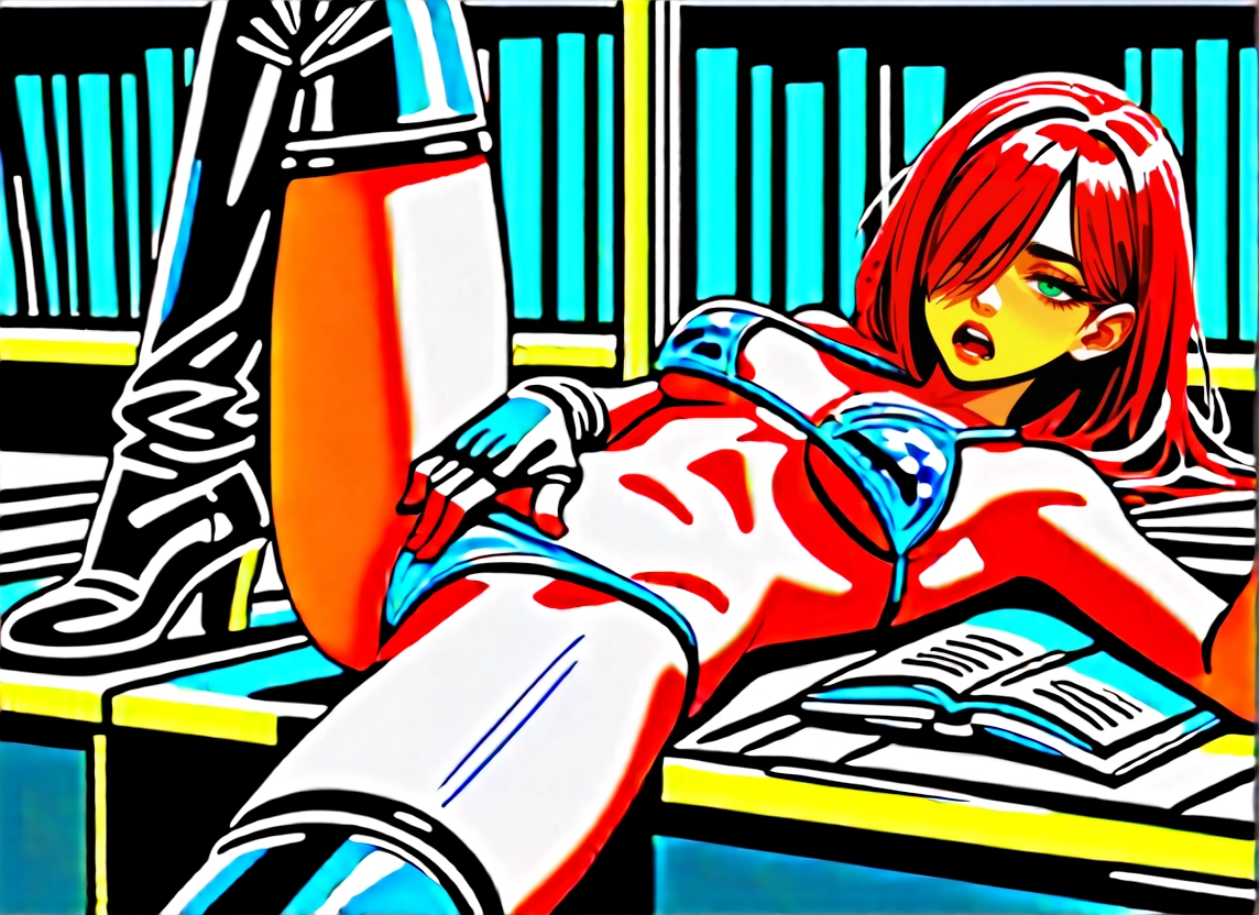 1girl, swimsuit, bikini, boots, solo, hair over one eye · Yamete.gg