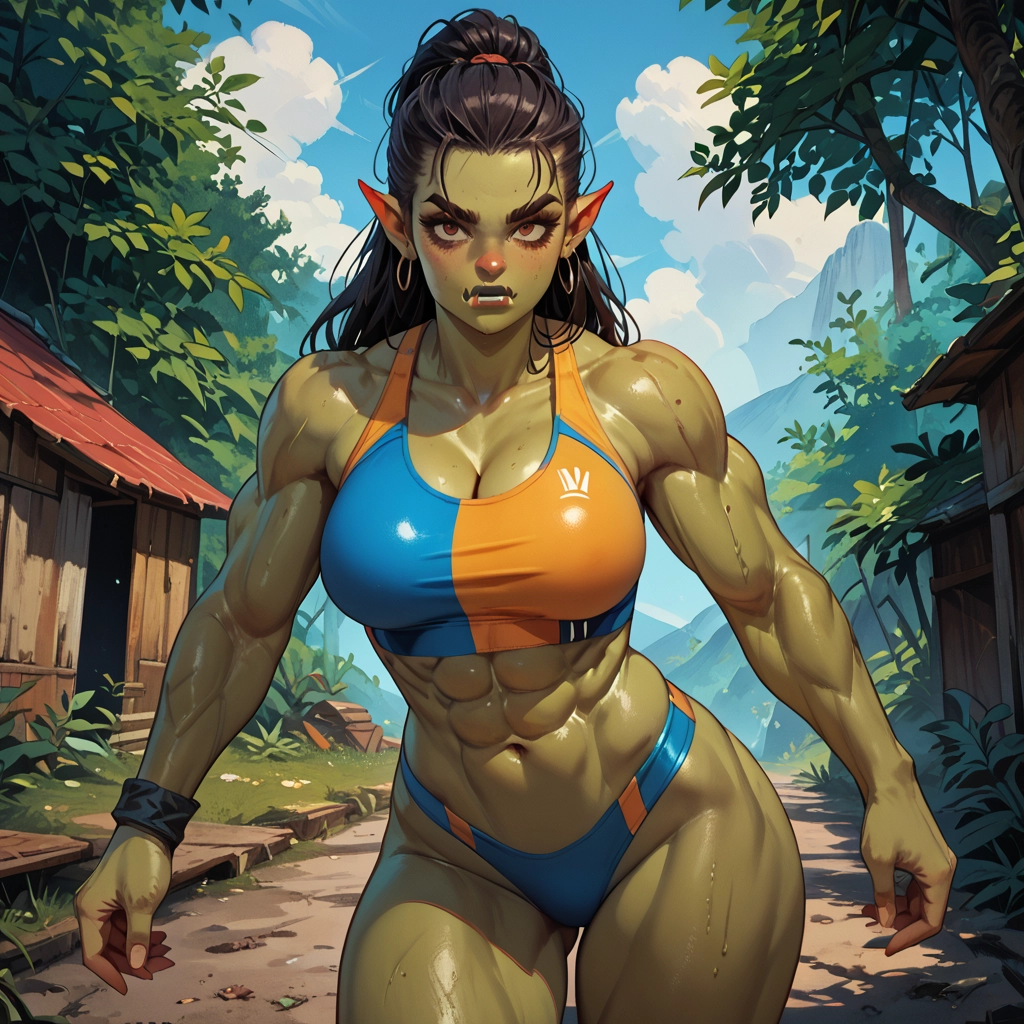 1girl, muscular, breasts, pointy ears, abs, muscular female · Yamete.gg