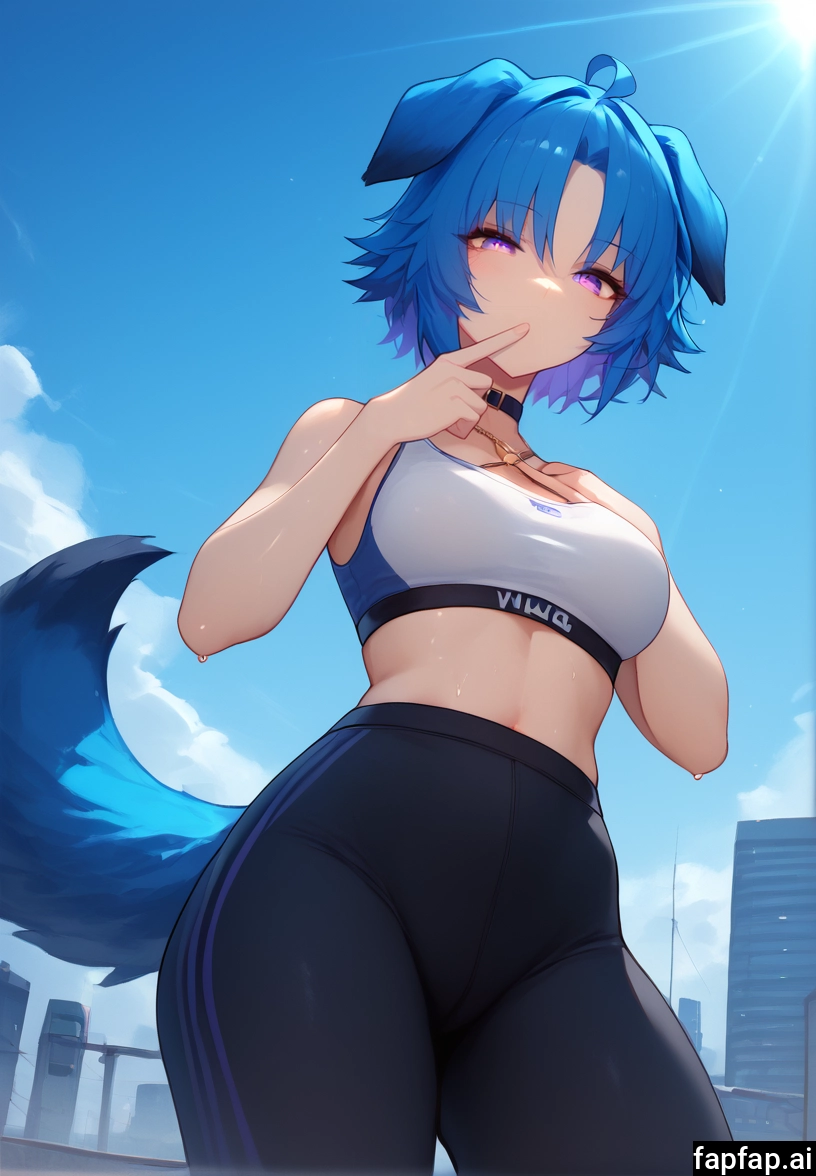 1girl, tail, solo, animal ears, blue hair, dog ears · Yamete.gg