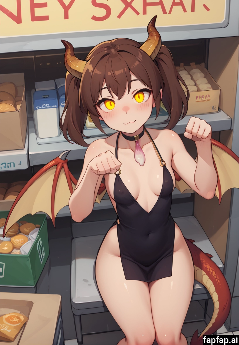1girl, wings, breasts, solo, horns, brown hair · Yamete.gg