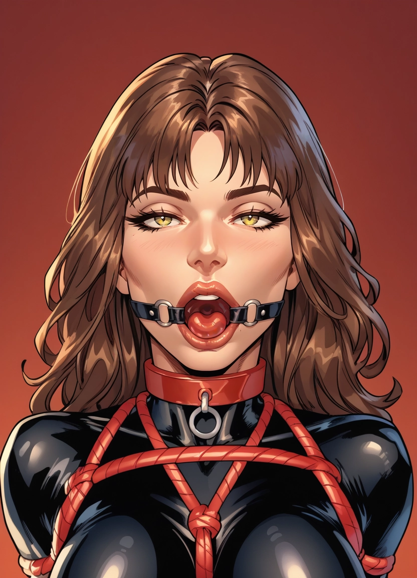 1girl, gag, brown hair, ball gag, solo, bdsm · Yamete.gg
