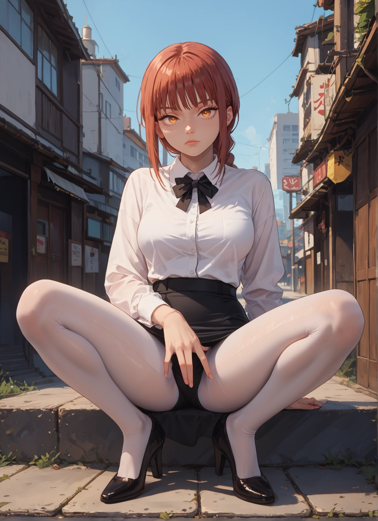 1girl, pantyhose, high heels, shirt, braid, breasts · Yamete.gg