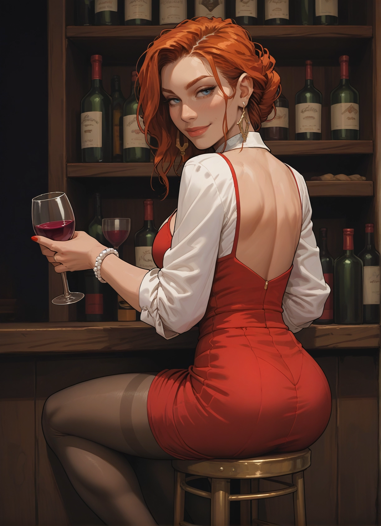 1girl, pantyhose, jewelry, cup, ass, earrings · Yamete.gg