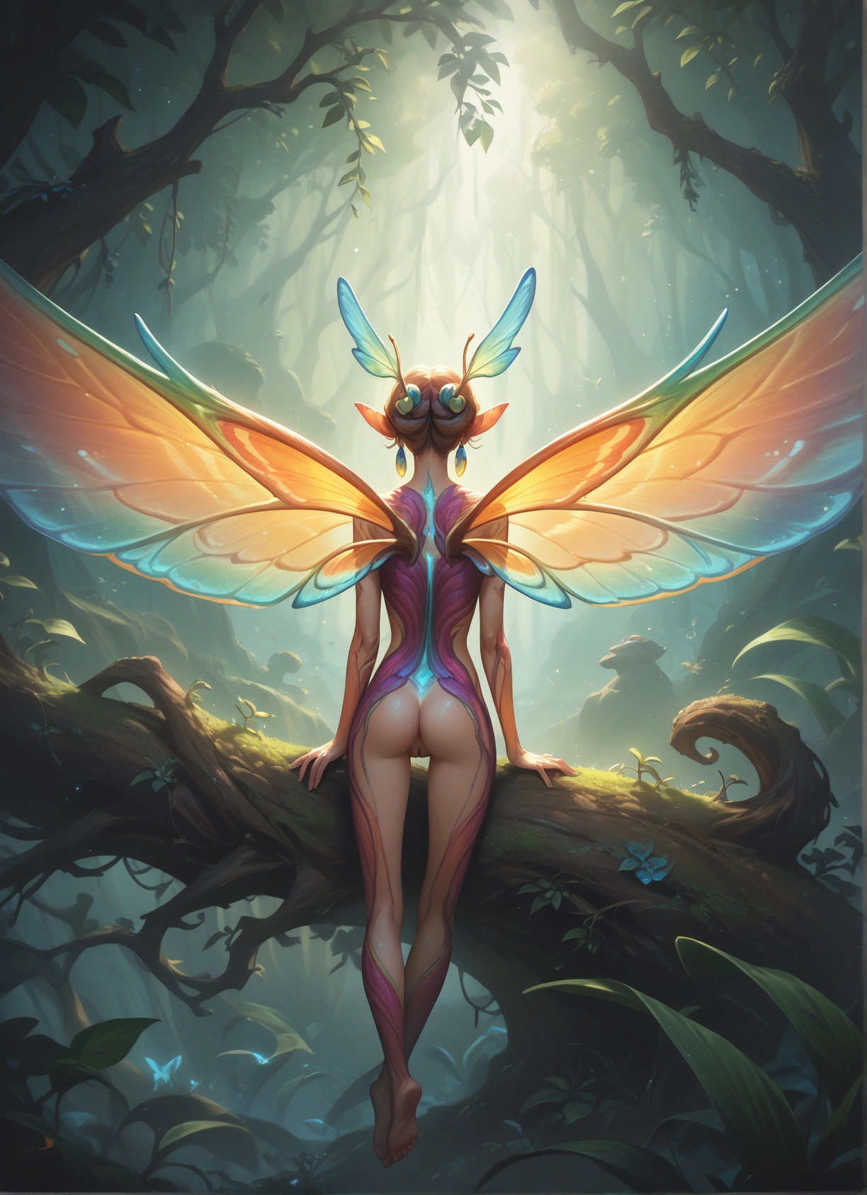 1girl, ass, wings, pussy, solo, nature · Yamete.gg