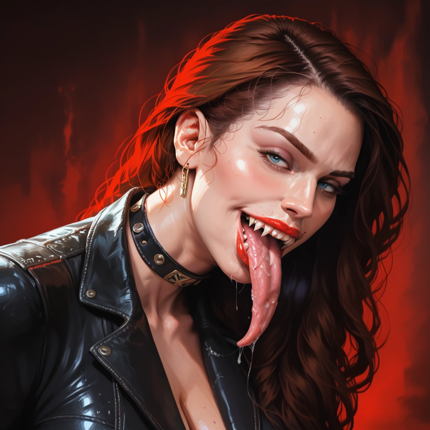 1girl, solo, tongue, jewelry, earrings, tongue out · Yamete.gg