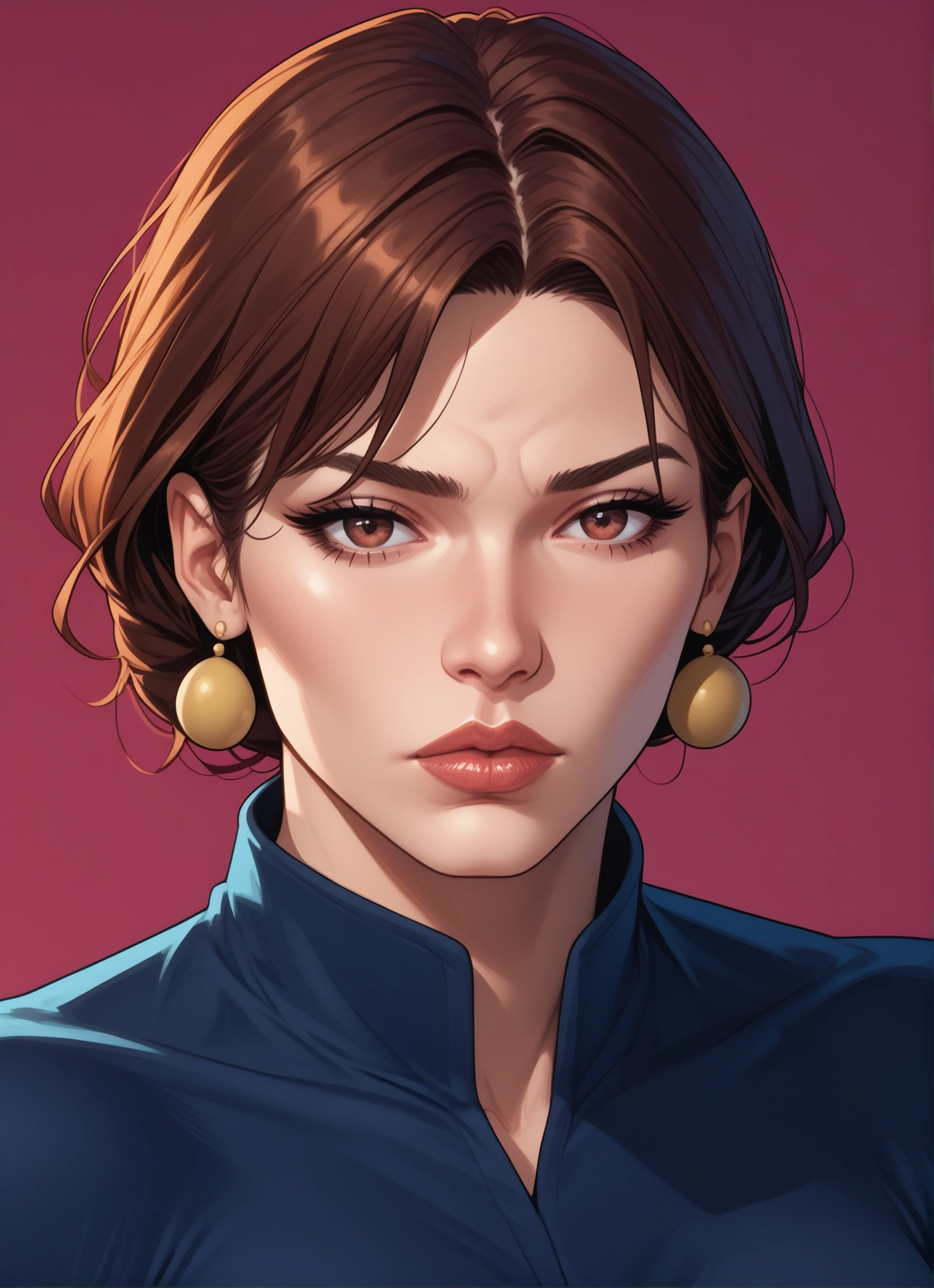 1girl, solo, jewelry, earrings, brown hair, brown eyes · Yamete.gg