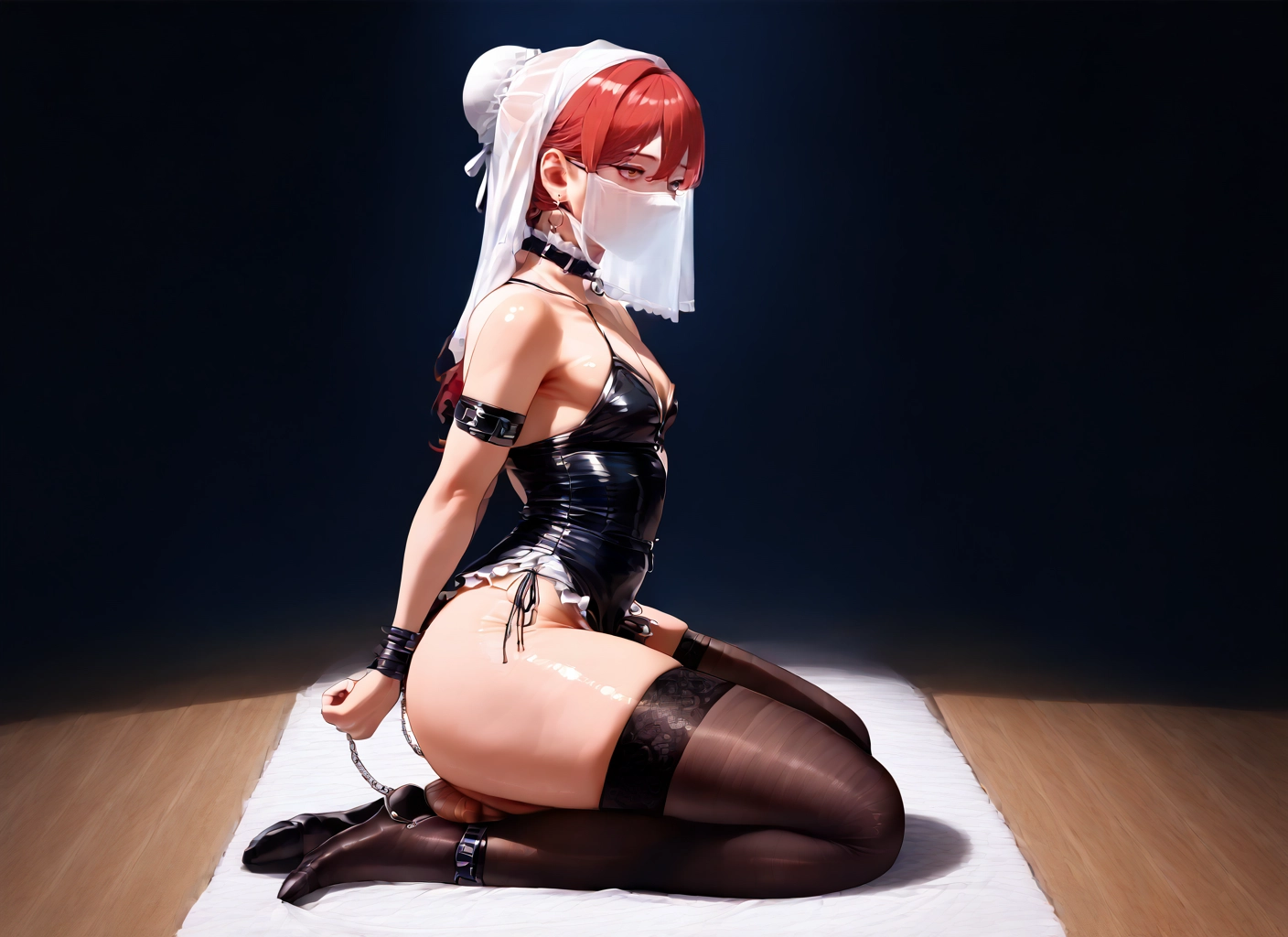 thighhighs, male focus, veil, jewelry, earrings, solo · Yamete.gg