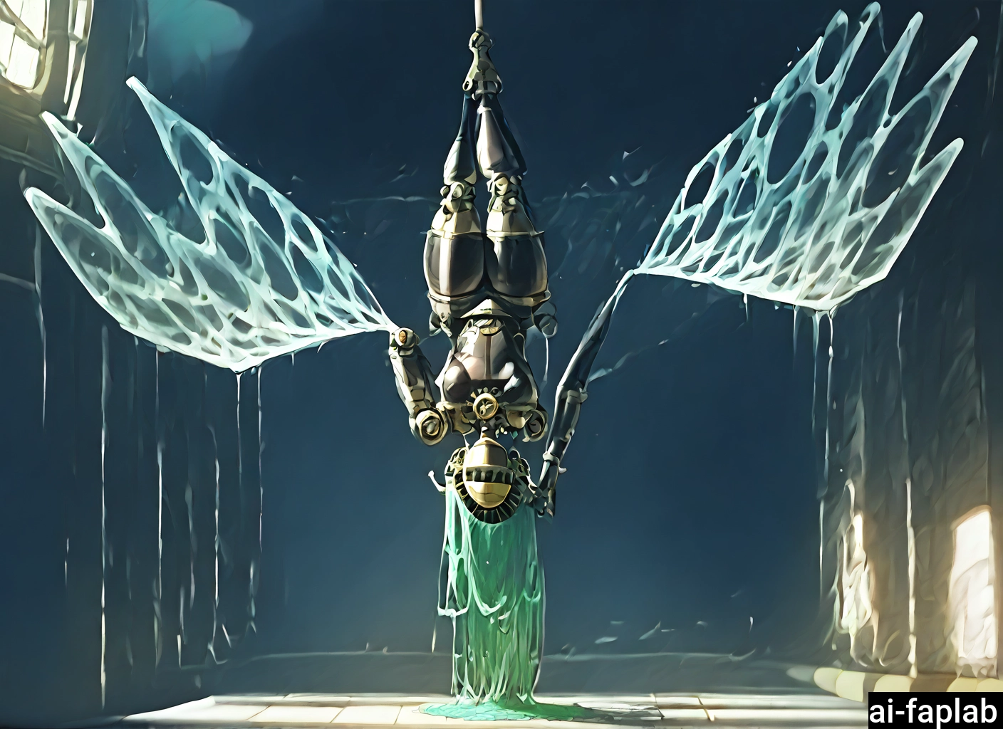 1girl, upside-down, solo, long hair, wings, joints · Yamete.gg