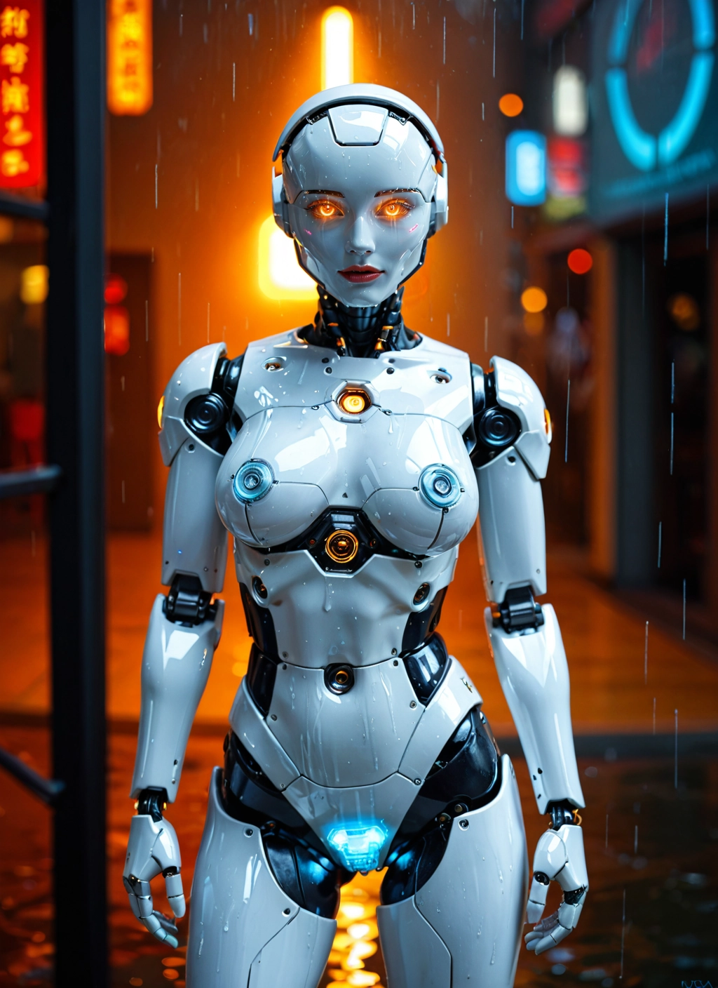 1girl, rain, breasts, solo, robot joints, humanoid robot · Yamete.gg