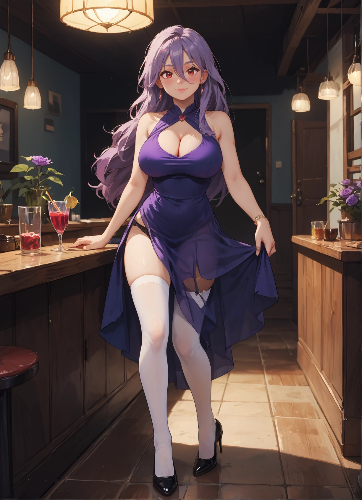 breasts, 1girl, thighhighs, dress, large breasts, long hair · Yamete.gg