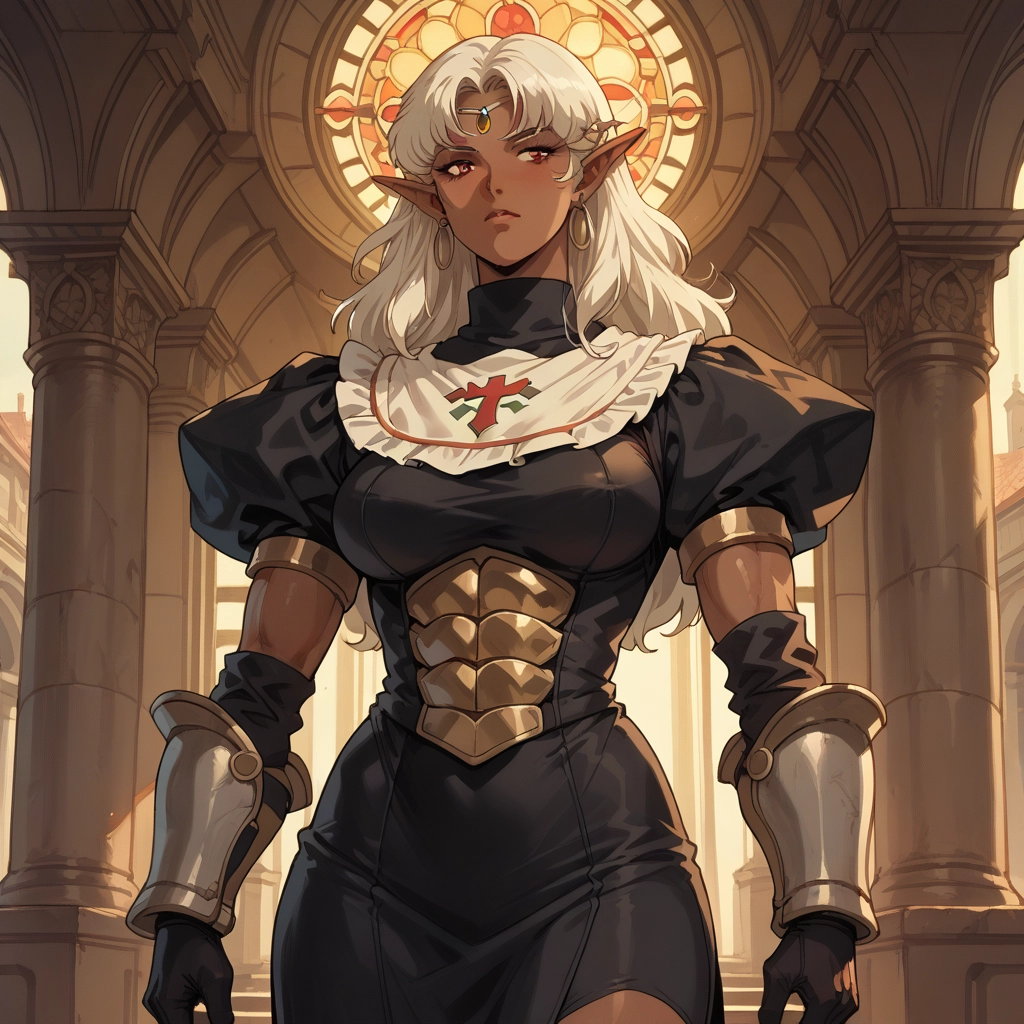 pointy ears, 1girl, solo, gloves, dark skin, dark-skinned female · Yamete.gg