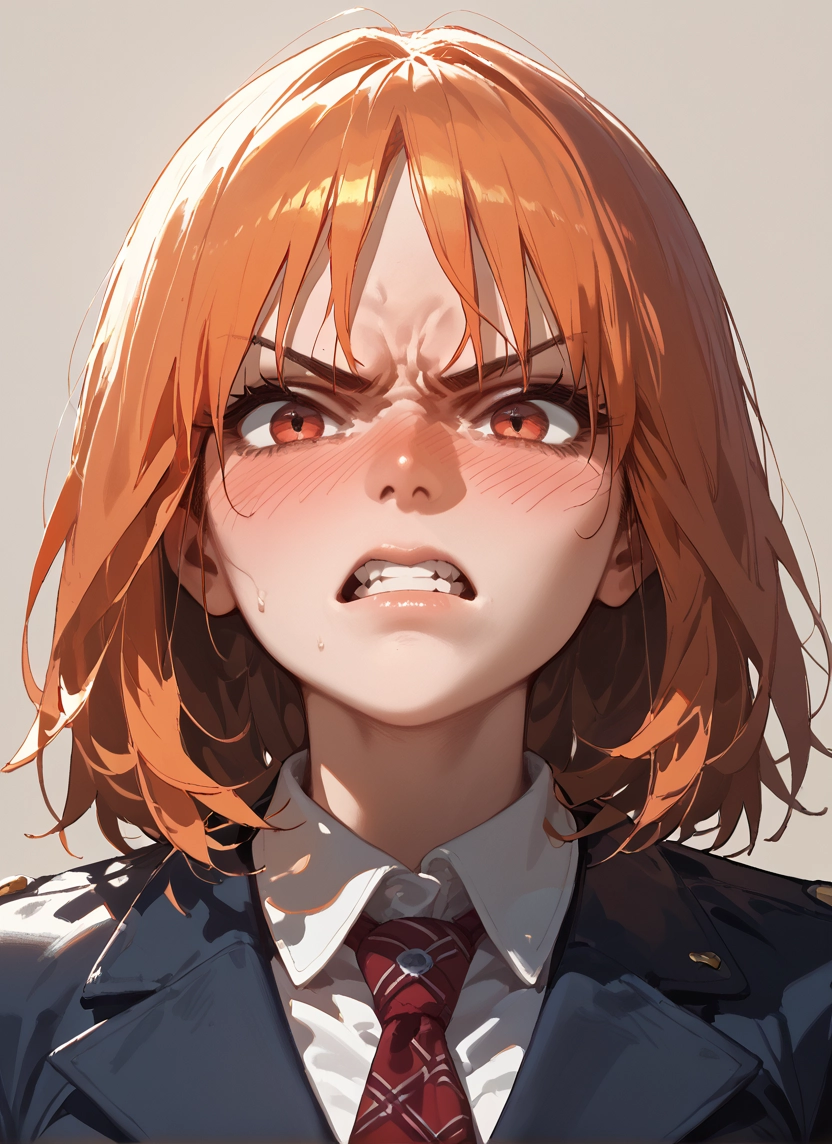 1girl, solo, necktie, blush, looking at viewer, teeth