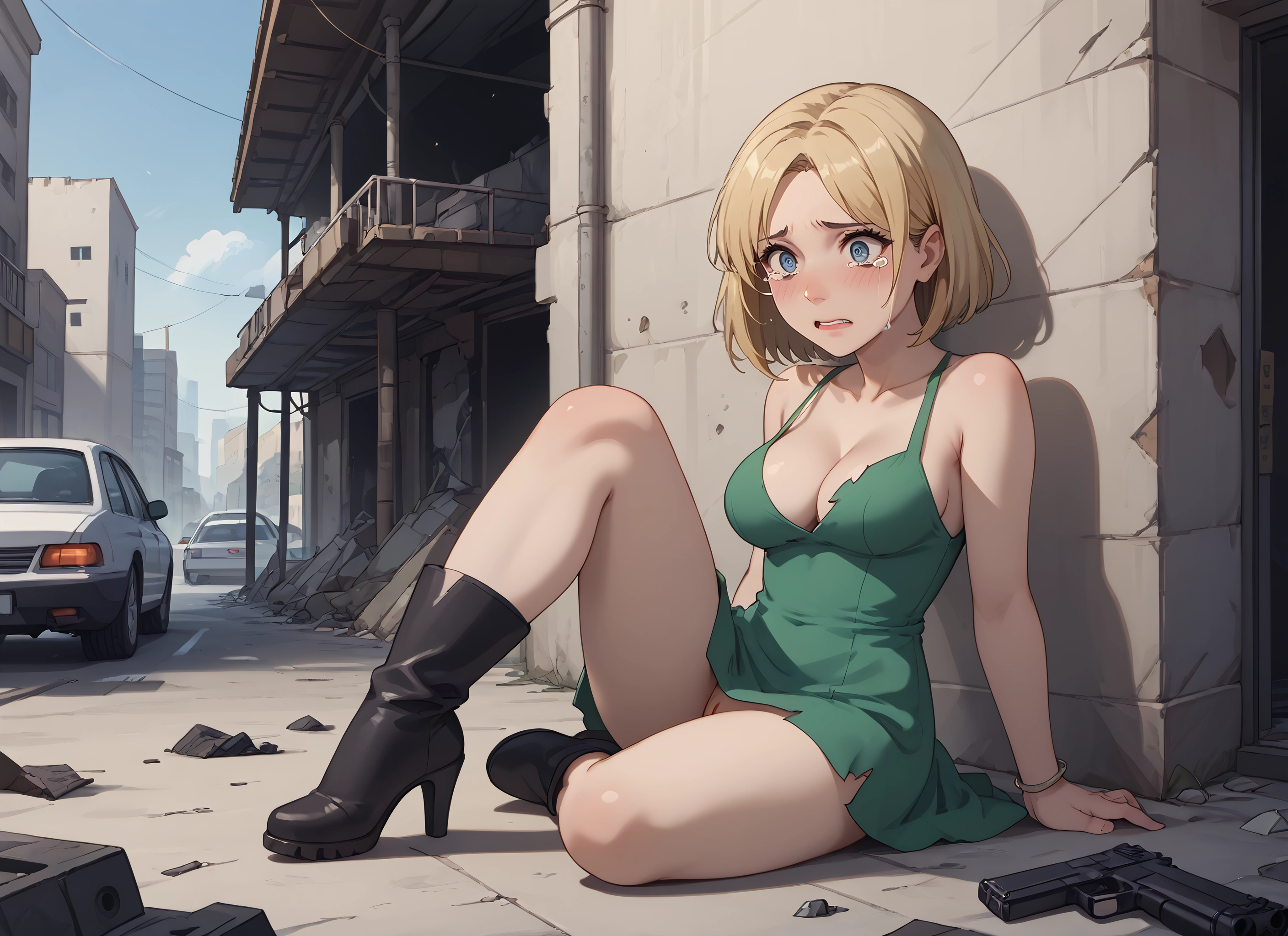 1girl, breasts, gun, weapon, blue eyes, motor vehicle · Yamete.gg