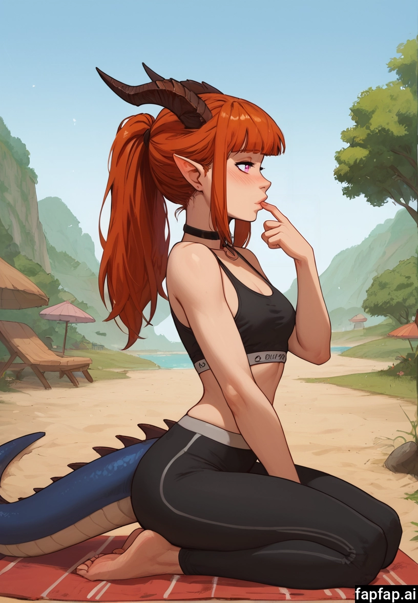 1girl, solo, horns, pointy ears, tail, barefoot