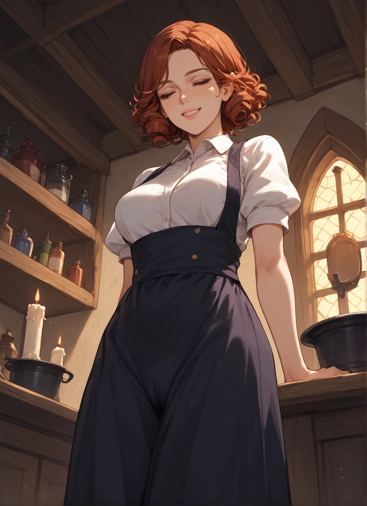 1girl, solo, shirt, indoors, smile, short sleeves · Yamete.gg