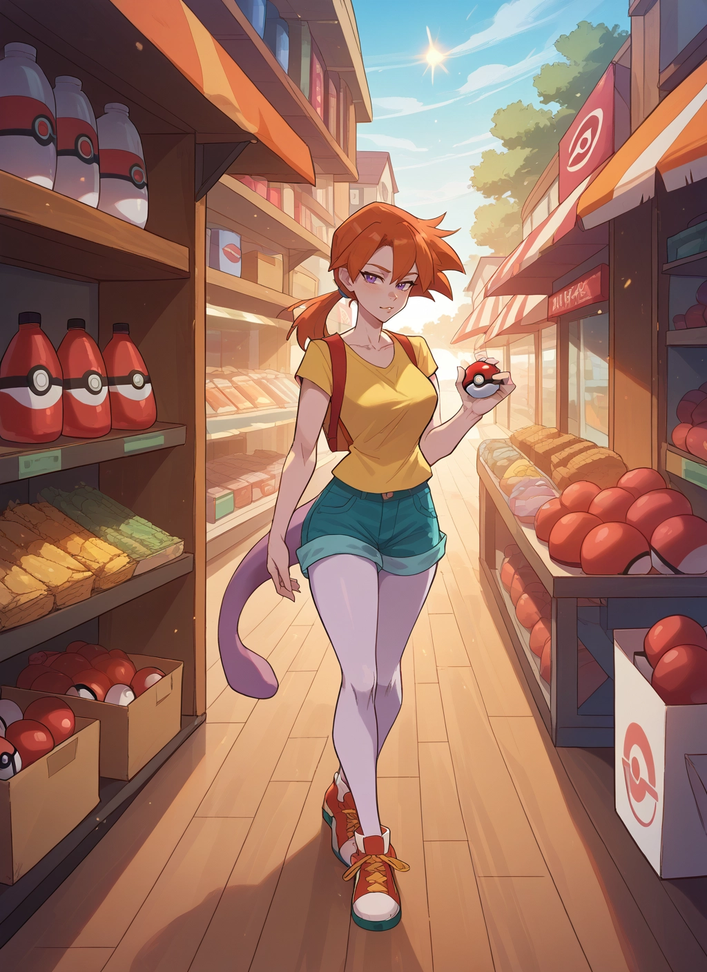 1girl, shorts, solo, holding, shoes, food · Yamete.gg