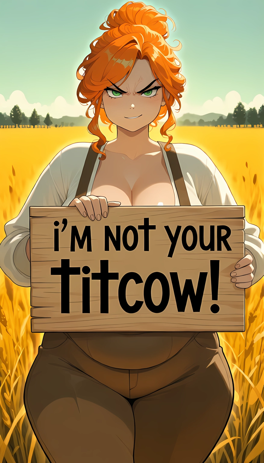 1girl, solo, green eyes, breasts, holding, orange hair · Yamete.gg