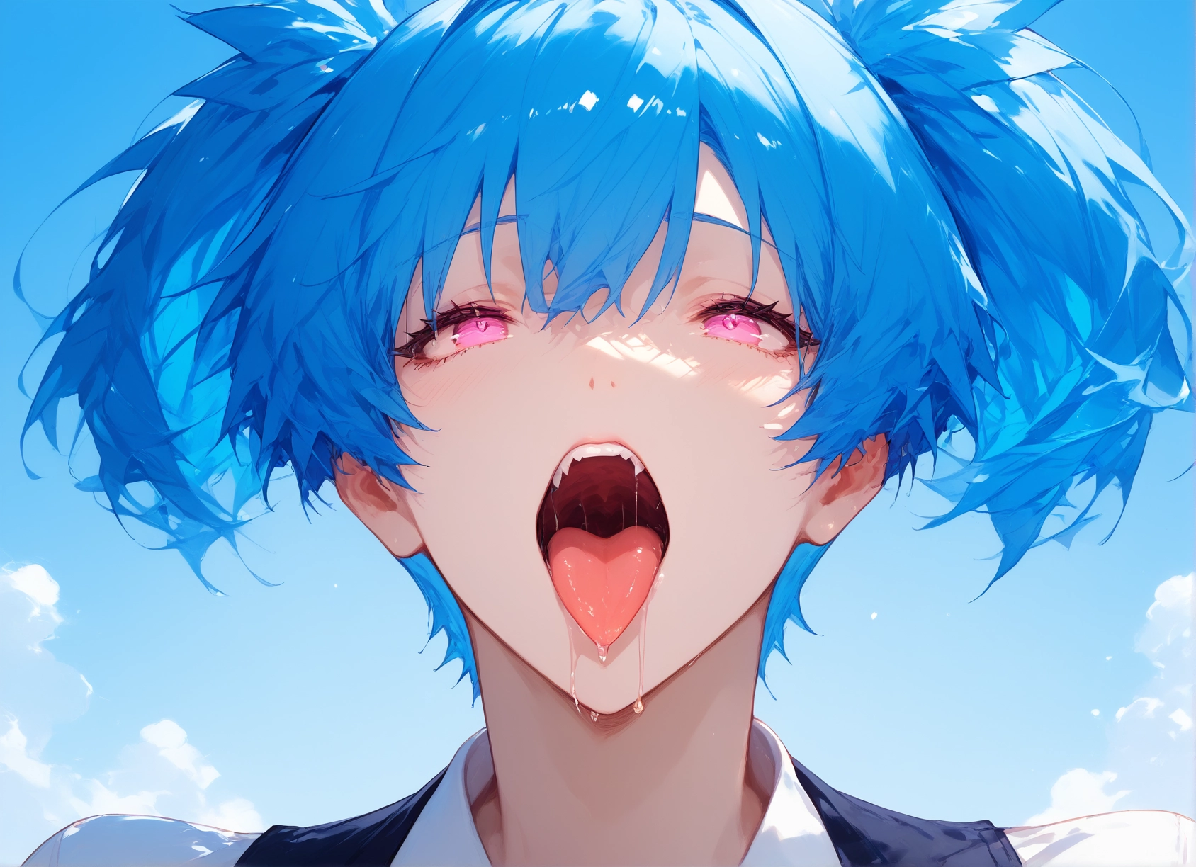 1girl, solo, tongue, twintails, open mouth, tongue out · Yamete.gg