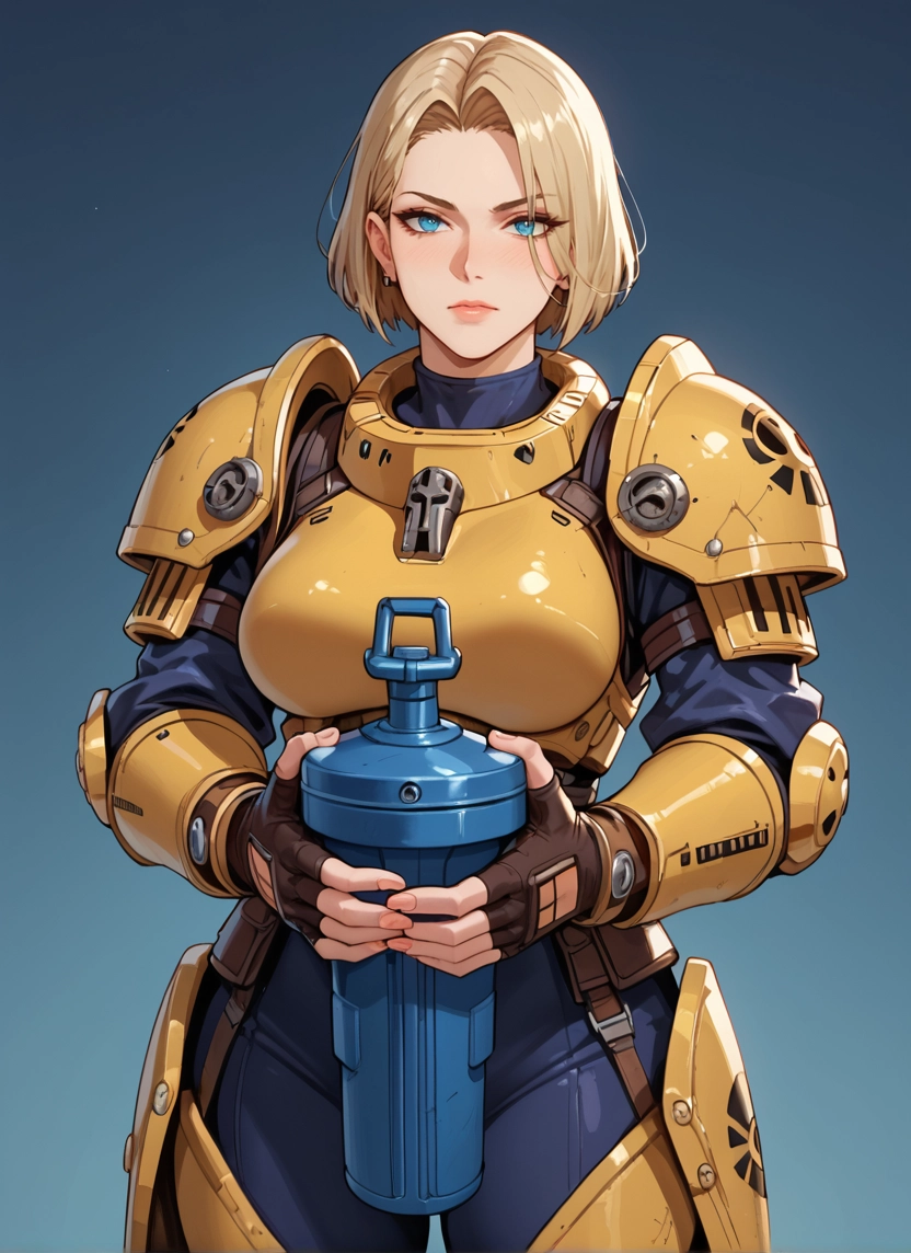 1girl, blue eyes, gloves, blonde hair, solo, armor · Yamete.gg