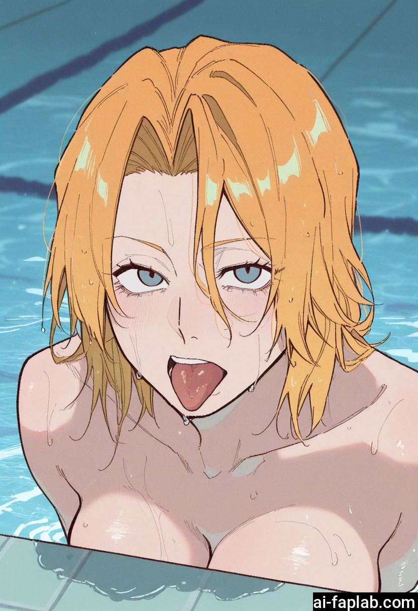 1girl, breasts, tongue, tongue out, blonde hair, solo