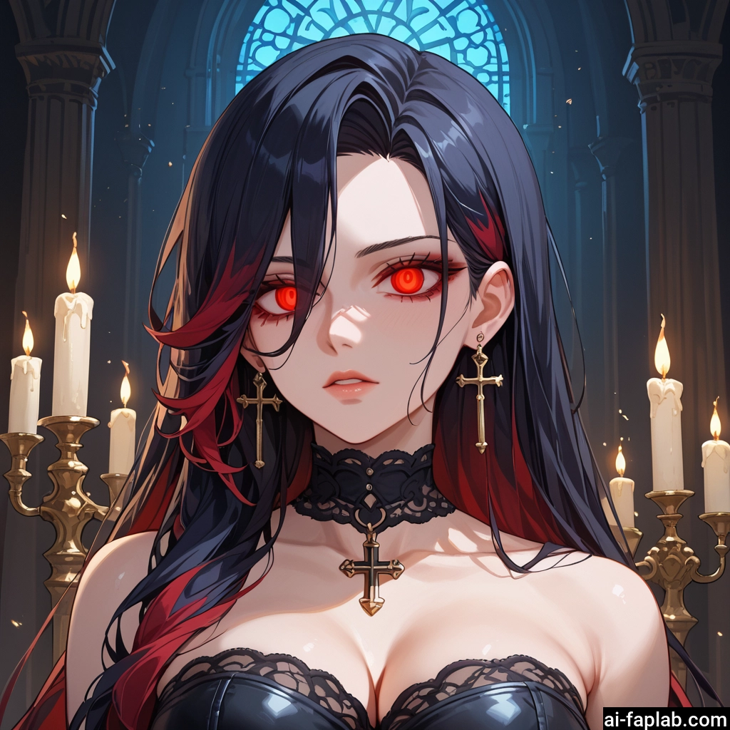 1girl, breasts, red eyes, jewelry, earrings, solo · Yamete.gg