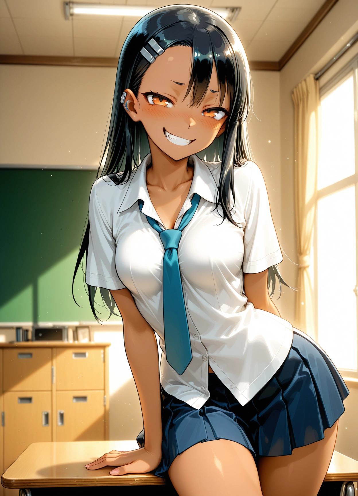 1girl, nagatoro hayase, solo, smile, skirt, indoors · Yamete.gg