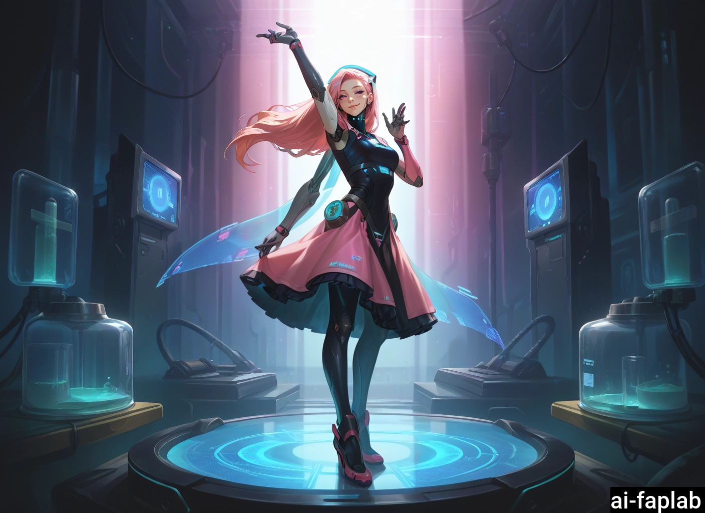 1girl, solo, long hair, pink hair, dress, looking at viewer