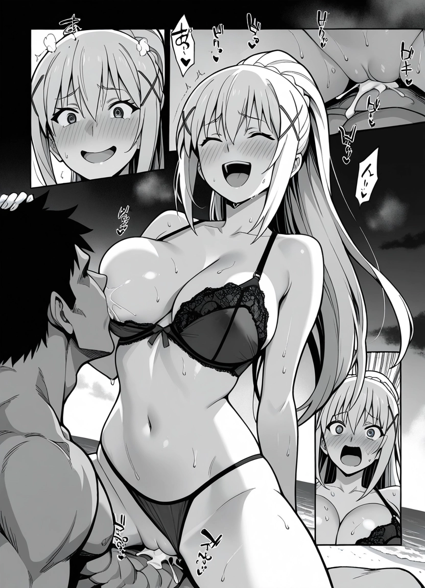1girl, 1boy, breasts, hetero, monochrome, clothing aside · Yamete.gg