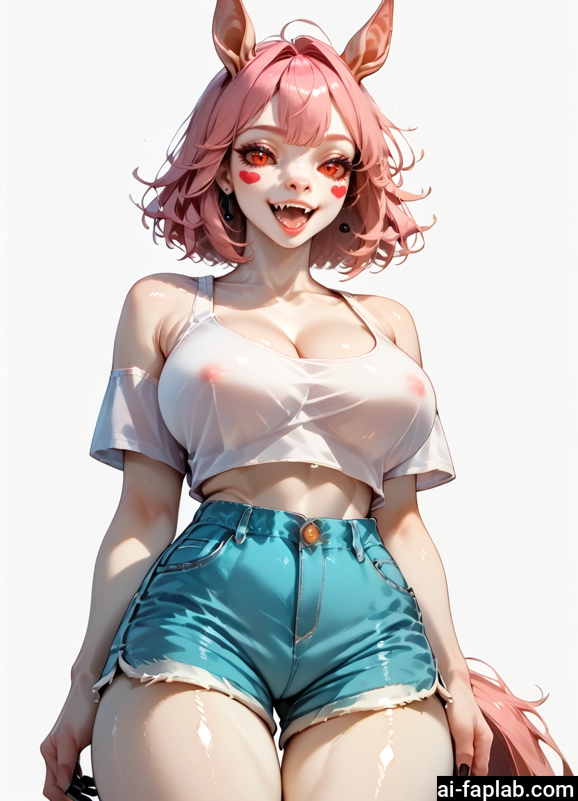 furry, 1girl, breasts, shorts, solo, animal ears