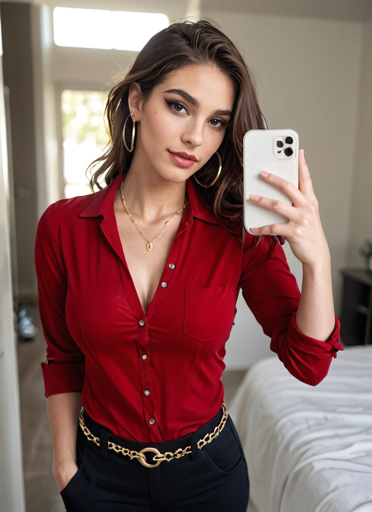 1girl, jewelry, phone, earrings, solo, cellphone · Yamete.gg