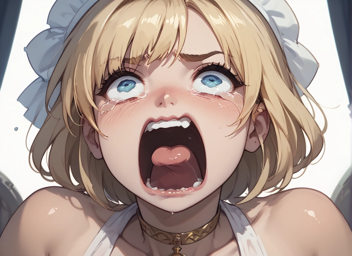 solo, open mouth, 1girl, blonde hair, blue eyes, tongue · Yamete.gg