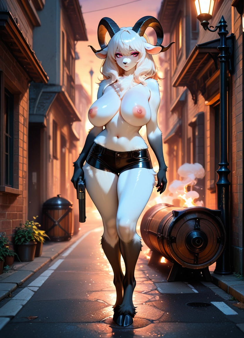 furry, 1girl, furry female, shorts, white fur, breasts · Yamete.gg