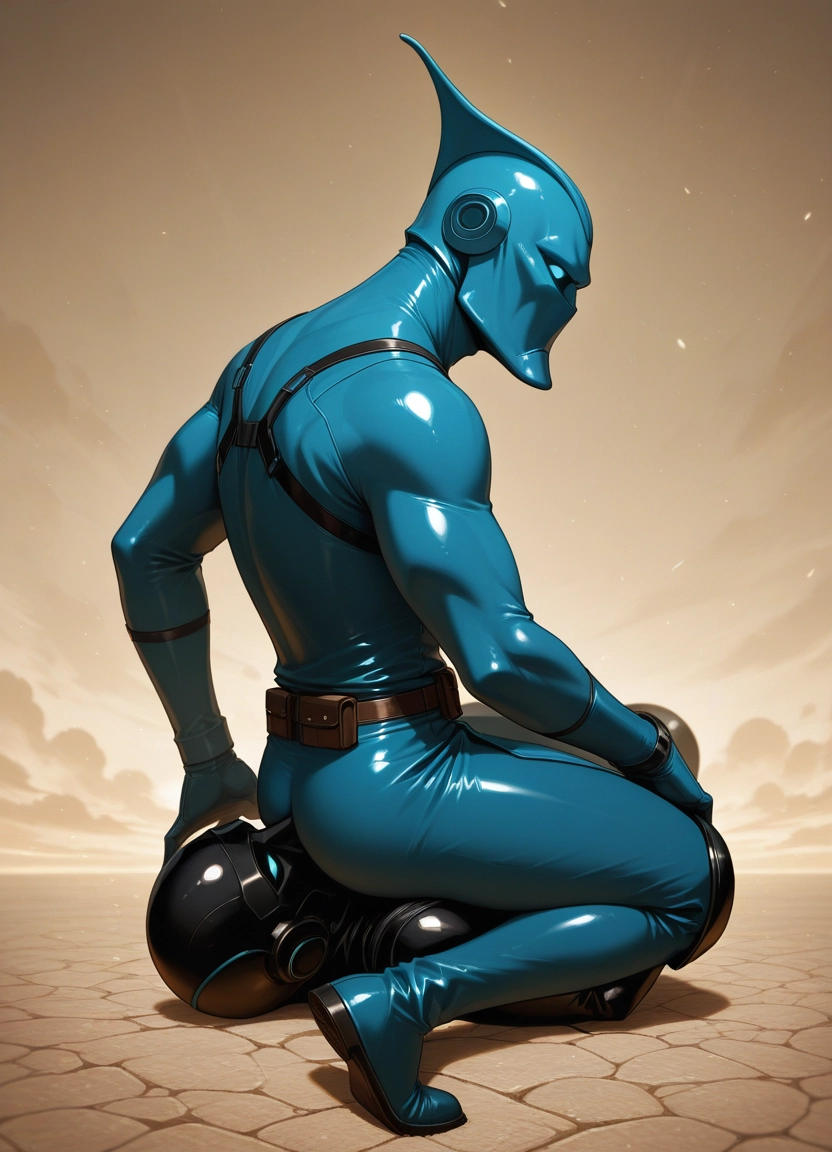 1boy, male focus, solo, bodysuit, sitting, blue bodysuit · Yamete.gg